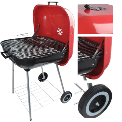 Barbecue Portable | Campfire Cooking⹠au charbon avec Couvercle Carre rouge détails