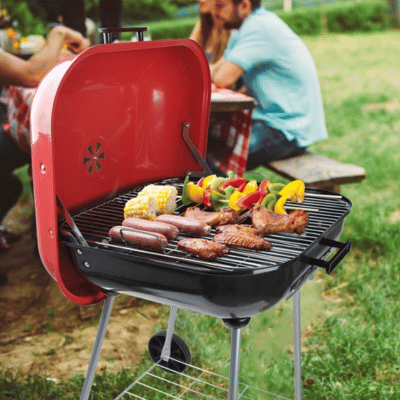 Barbecue Portable | Campfire Cookingâą au charbon avec Couvercle Carre rouge repas cuit