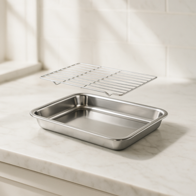 32 x 22 x 4.8 cm Plateau de Cuisson avec Grille | RoastingCook™