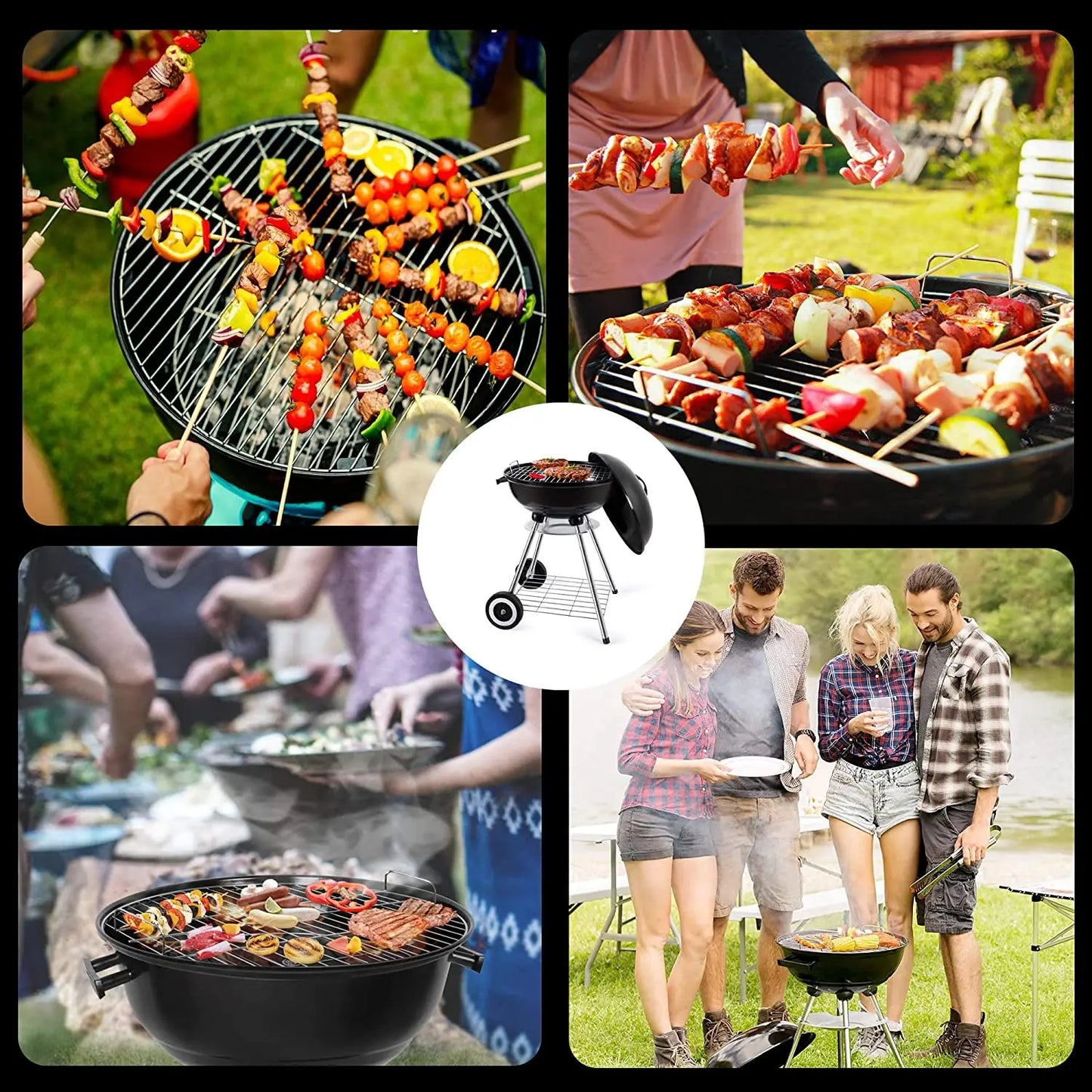 Barbecue Portable | Campfire Cooking™ au charbon avec Couvercle rond - Repas rencontre de famille