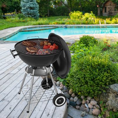 Barbecue Portable | Campfire Cooking™ au charbon avec Couvercle rond en terrasse de jardin