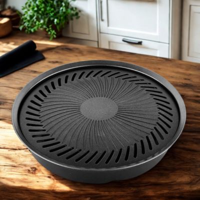 POELE A Barbecue rond COREEN sans FUMEE | RoastingCook™ poele sur comptoir de bois