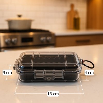 Grand boitier camping ETANCHE | Aventure Protection™ sur le comptoir de cuisine